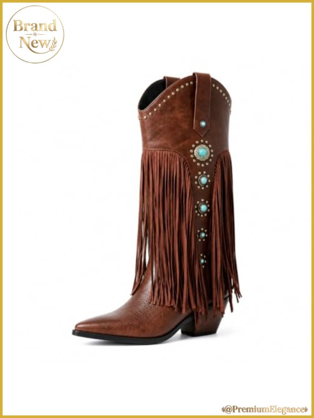 Pointed Toe Faux Leather Fringe Western Cowgirl Boots Knee High Block Heel